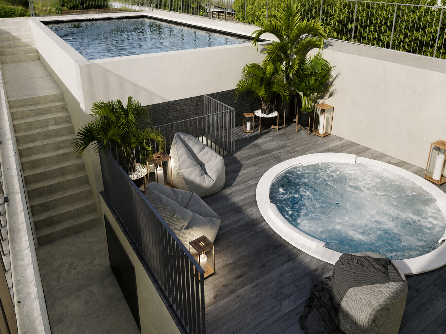 Área de spa do Cruz da Pedra Palace com jacuzzi e deck de madeira